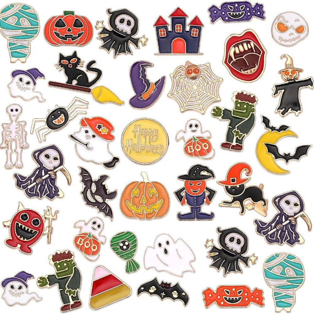 60Pcs Halloween Pins, Halloween Enamel Lapel Pins Assorted Pumpkin Ghost Bat Spi